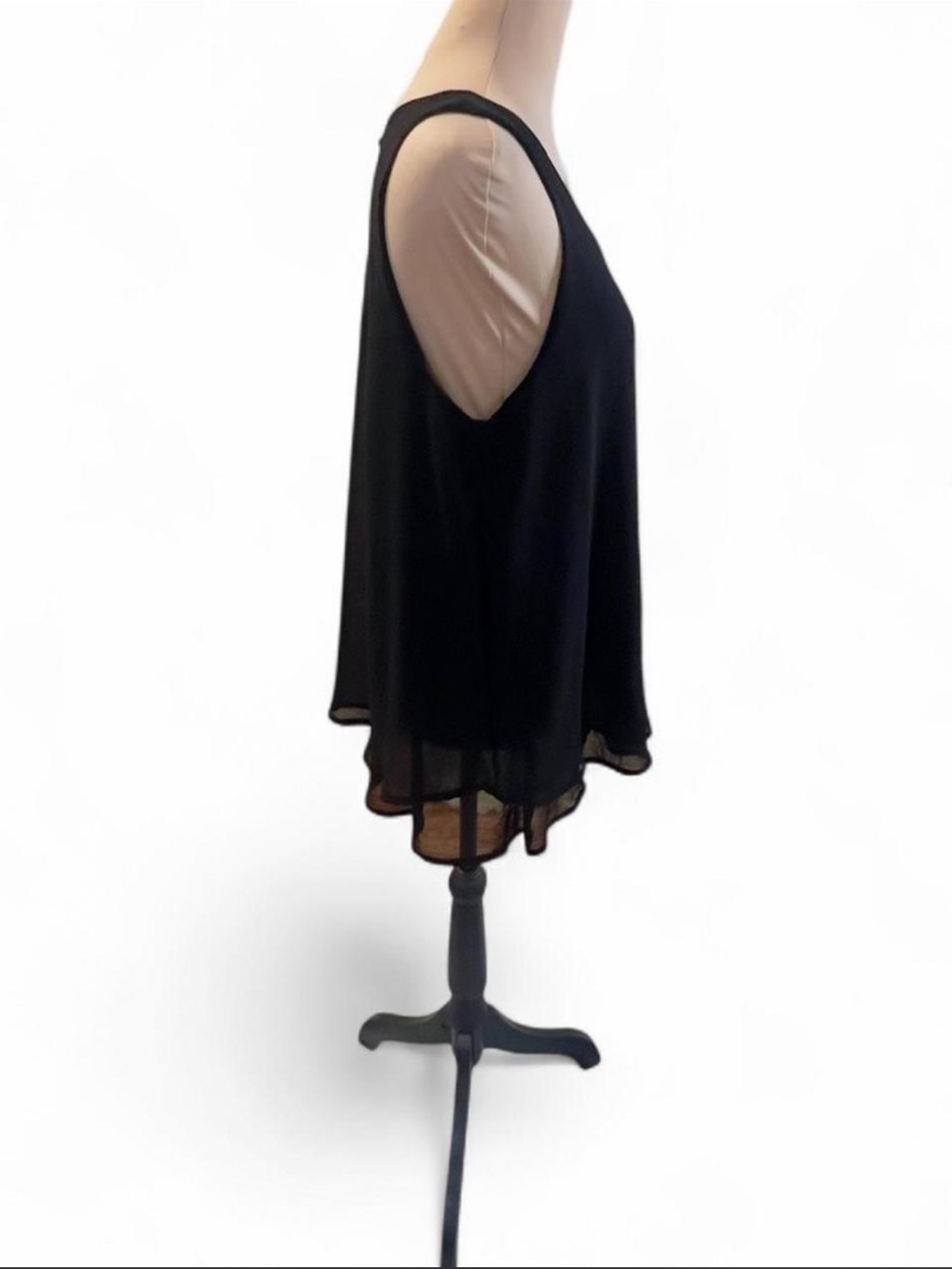 Black 2 Layered Sleeveless Top with Back Button Closure- Size Large - Picture 5 of 7